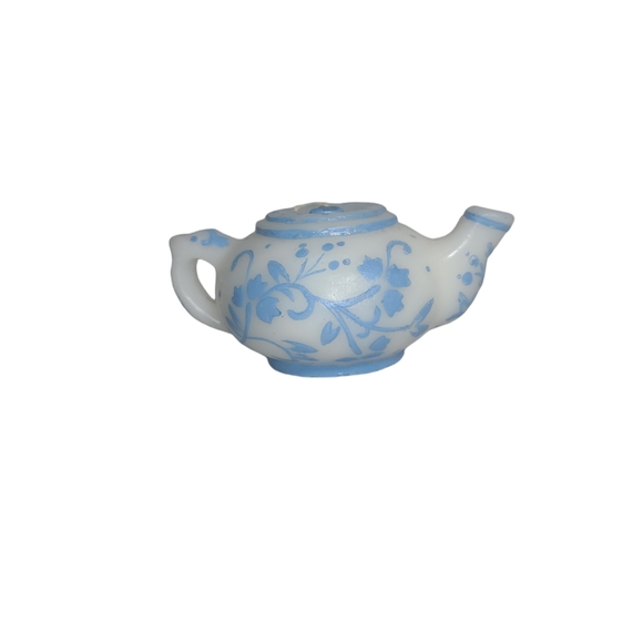 Vintage Teapot Wax Candle Blue Floral Flower Asian Style New Open Box - Picture 7 of 7